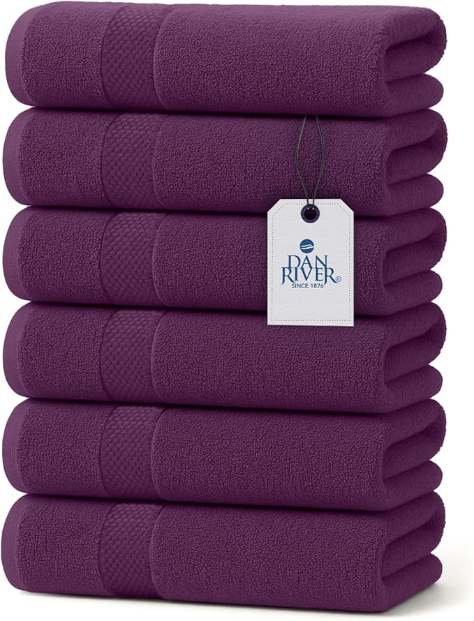 DAN RIVER 6-Pack Premium Hand Towels (16x28 Inches) - 100% Cotton, Ultra Soft, Lightweight, Highly Absorbent Towels for Bathroom, Spa, Gym, Salon, Hotel, and Travel - 550 GSM – Purple Passion
