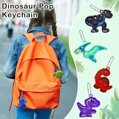 Kiss Monkey 24 Pack Dinosaur Party Favors,Mini Pop Keychain Toys Bulk,Pop Fidgets Party Favors for Kids,Stress Relief Sensory Toys,Goodie Bags Stuffer,Classroom Prizes,Birthday Gifts for Boys & Girls