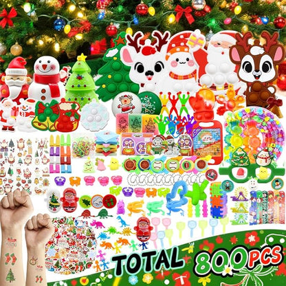 BicMan 801PCS Christmas Party Favors for Kids – Treasure Box Prizes, Pop Fidget Keychains, Goodie Bag Stuffers, Classroom Rewards, Xmas Stickers & Holiday Party Gifts Bulk Pack