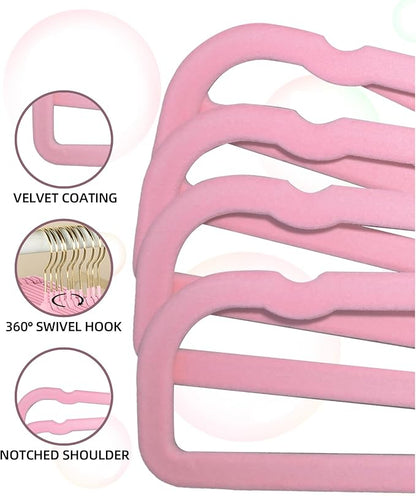 HGYZE Velvet Pants Hangers 20 Pack, 360° Swivel Gold Hook, Non Slip Felt Hanger for Spaghetti Strap Dresses Slack Jean, Short Neck Pant Bar for Closet, Cute Flocked Trouser for Adult Teen