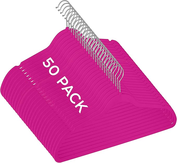 Simplify Slim Velvet Clothes Hangers | 50 Pack | Non-Slip | Shirts | Suit | Pants | Dresses | Garments | Closet Storage & Organization | Durable | Fuchsia