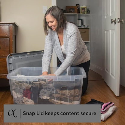 CX BLACK & YELLOW, 27-Gallon Heavy Duty Clear Storage Container & Snap-Tight Lid, Clear & Grey (14.3H x 20.6W x 30.6D), Weather-Resistant, Stackable, See-Through Organization Tote [4 Pack]