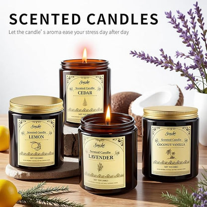 4 Pack 28oz Scented Candles, Soy Wax Jar Candles, Lemon, Lavender, Sage & Citrus, Fireside, Scented Candles for Home, Fall Candles for Women, Men, Candle Gift Set
