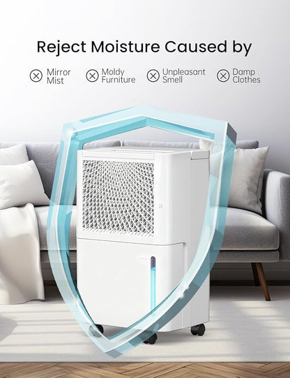 HUMSURE 1500 Sq. Ft 30 Pints Dehumidifier Equipped With Drainage Hose, Automatic Defrosting, for Basement, Home, Bathroom, Bedroom,24-Hour Timer Function