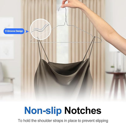 Wire Metal Hangers 60 Pack, Heavy Duty Clothes Hangers, Non Slip, Ultra Thin, Space Saving for Closet Clothing Shirts Suits Pants, 16inch