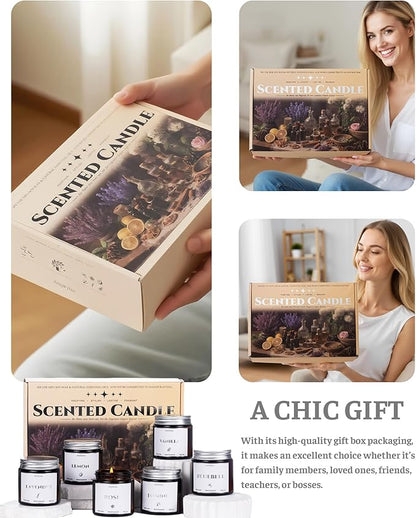 6 Pack Non-Toxic Soy Wax Scented Candles Gift Set, 21oz 120H Long Burn Time, Amber Jar Candles, Gift for Women Unique, Christmas Birthday Self Care Relaxation Spa Aromatherapy Gifts