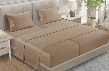 Split King Sheet Set, 100% Cotton Bed Sheets Split King Size Sheets Deep Pocket Set, 800 Thread Count Sateen Weave 4 Piece Luxury Bedding, Soft & Breathable No Pill Fade Resistant – Taupe