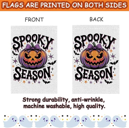 Fokongna Spooky Season Garden Flag, Halloween Scary Pumpkin Bat Decor Flag, 12x18 Inch Burlap Vertical Double Sided Flags, for Home Yard Outside Decorations