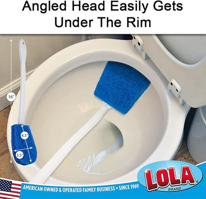 LOLA Bath & Toilet Bowl Scrubber Brush w/Comfort Handle, 72 Pack, w/Hang Hole. Non-Scratch, Removes Rings w/Scrubbing Pad