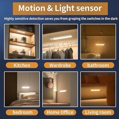 Under Cabinet Lights,88 LED Operated Motion Sensor Light Indoor,2200mAh USB Rechargeable Closet Lights, 4 Pack Magnetic Dimmable Closet Lights，Wireless Under Counter Lights for Kitchen, Stairs
