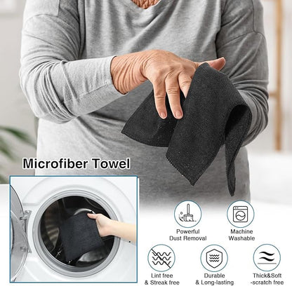 Macarrie 200 Pieces Microfiber Cleaning Cloths Bulk Absorbent Microfiber Towels Reusable Lint-Free Streak Free Wash Rags for House Kitchen Office Restaurants Bar Shop Car, 12 x 12 Inches (Black)