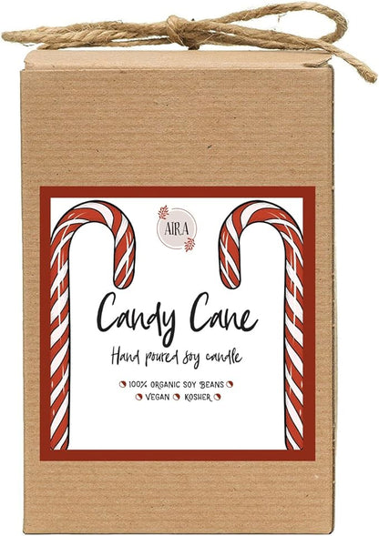 Aira Soy Christmas Candles - Organic, Kosher, Vegan, in Mason Jar w/Essential Oil Blends - Hand-Poured 100% Soy Candle Wax - Paraffin Free, Burns 110+ Hours - Peppermint Candy Cane - 16 Ounces