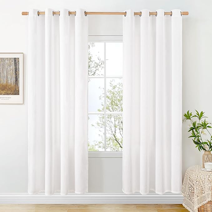 BGment White Linen Curtains for Living Room 78 Inches Long, Thick Semi Sheer Window Drapes with Grommet Light Filtering No See Through Privacy for Bedroom, 2 Panels Set, Each Panel 52 Inch Wide