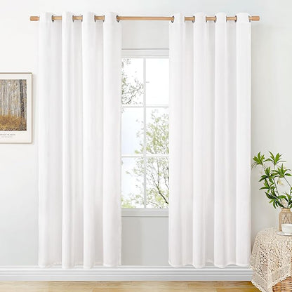 BGment White Linen Curtains for Living Room 78 Inches Long, Thick Semi Sheer Window Drapes with Grommet Light Filtering No See Through Privacy for Bedroom, 2 Panels Set, Each Panel 52 Inch Wide