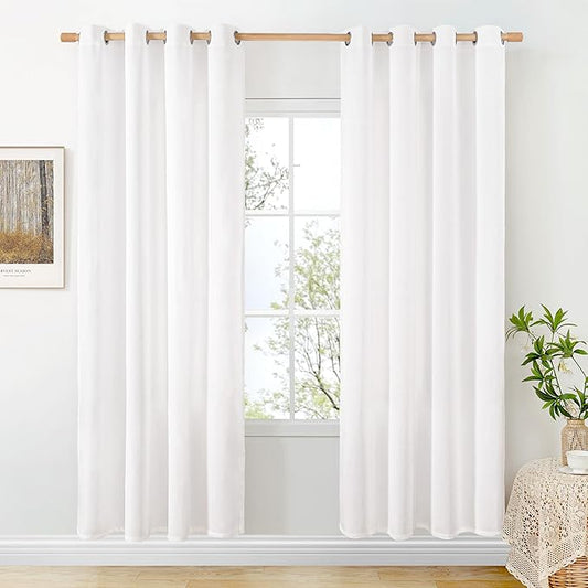 BGment Linen Curtains for Living Room 80 Inch Length 2 Panels Set, White Country Rustic Window Drapes Textured Light Filtering for Bedroom Laundry Privacy, Each 52 Inch Wide
