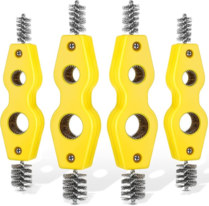 Honoson 4 Pieces Copper Pipe Cleaner 4 in 1 Copper Tubing Brush Pipe Cleans Inside Outside Thread Cleaner Plumber Brush Cleans Tool for Plumbing Installation Soldering Brazing(Yellow)