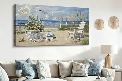 ARTZON Beach Scene Wall Art – Relaxing Large Blue Tropical Nature Sunshine Seascape Picture Modern Summer Coastal Canvas Print Decor for Living Room, Bedroom, 48x24 Inch