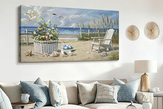 ARTZON Beach Scene Wall Art – Relaxing Large Blue Tropical Nature Sunshine Seascape Picture Modern Summer Coastal Canvas Print Decor for Living Room, Bedroom, 48x24 Inch