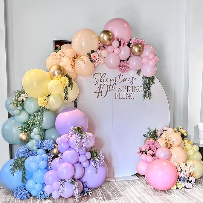 Pastel Balloons, 60 Pcs 12 Inches Macaron Pink Blue Purple Green Yellow Orange Color Balloon Gold Confetti for Birthday Baby Shower Wedding Rainbow Pastel Party Decorations