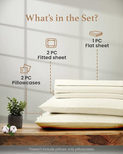 Good Sleep Bedding Split King Sheets Sets for Adjustable Bed Cotton, Luxury Sheets, 1000 TC Egyptian Cotton, 5 Piece 100% Cotton Split King Sheet Set, Sateen Sheets, 2 Fitted - 16" Deep Pocket, Ivory