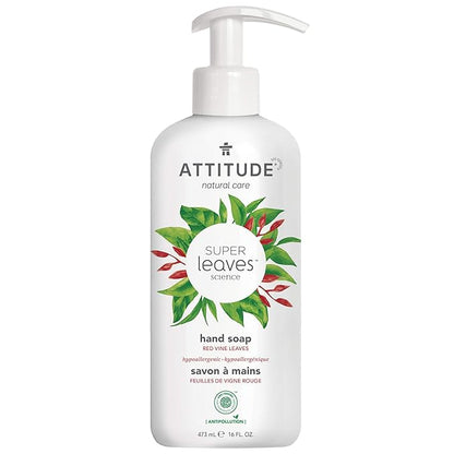 ATTITUDE Liquid Hand Soap, EWG Verified, Plant and Mineral-Based, Vegan Personal Care Products, Red Vine Leaves, 16 Fl Oz