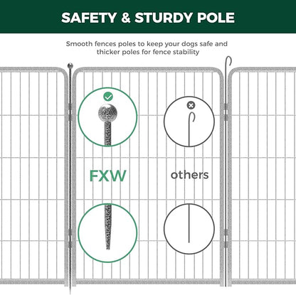 FXW Garden Fence Outdoor for The Yard – 40in(H) x 18.2ft(L) Heavy Duty Metal Animal Barrier for Dog and Rabbit, Decorative Dog Fence, 8 Panels, Silver