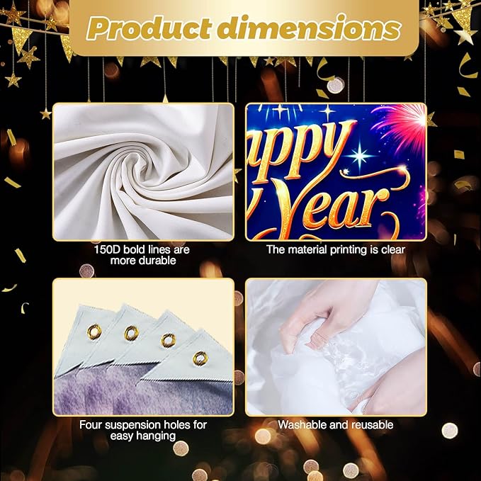 Happy New Year Banner 2026 71 x 43 Inch Fireworks Photo Backdrop Colorful New Year Eve Party Wall Decoration Banner for Indoor Outdoor Celebration Home Event Decor