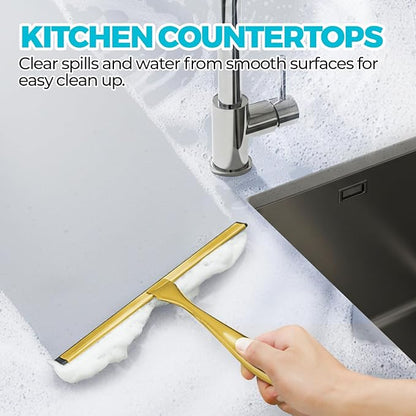 12-Inch Golden All-Purpose Shower Squeegee for Shower Doors, Tile Shower Walls, Bathroom, Window, Glass and Car Windshield, Mirrors and Kitchen-Stainless Steel