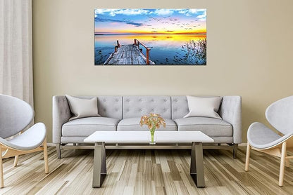 XXMWallArtFC2262 Jetty In The Sunset Lake Wall Art Canvas Prints Painting Nature Pictures Framed Landscape Paintings Canvas Wall Art for Living Room Bedroom Kitchen Home and Office Wall Decor