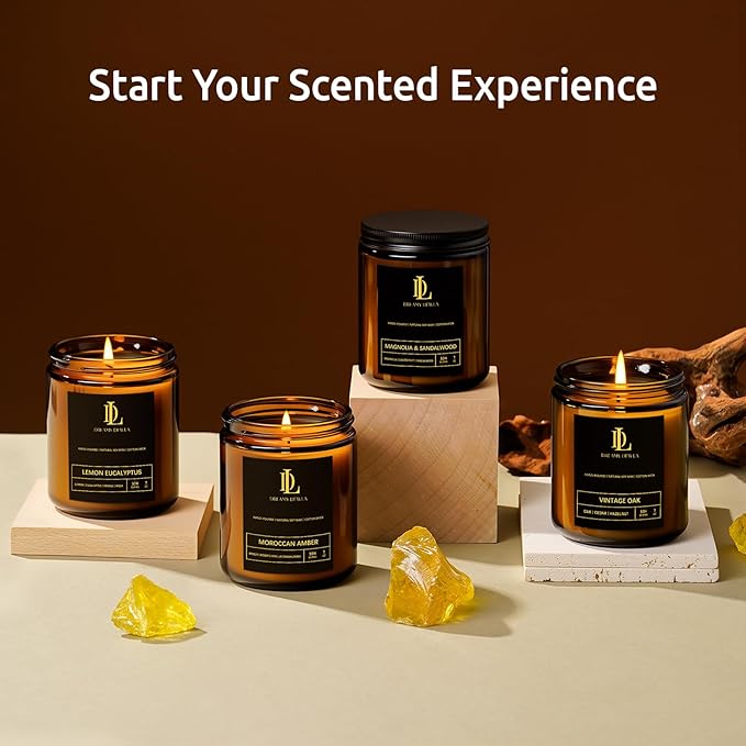 Scented Candles Set, Soy Candles for Home Scented, 4 Pack 28oz Valentine's Day Candle Gifts for Men Women, Scents of Magnolia & Sandalwood/Moroccan Amber/Lemon Eucalyptus/Vintage Oak