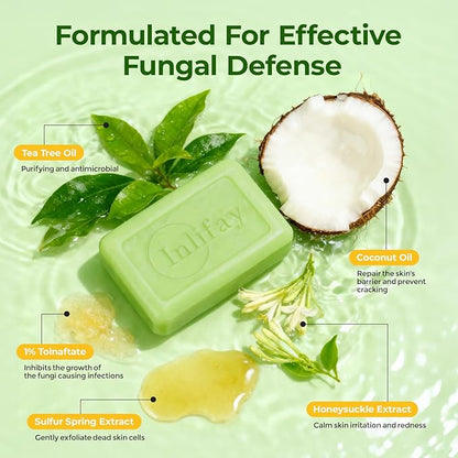 Inlifay Antifungal Soap with Tea Tree Oil: Antifungal Bar Soothing Care & Fast Itch Relief for Ringworm Jock Itch Tinea Versicolor Athlete's Foot - Home Travel Gym Use for Active Men