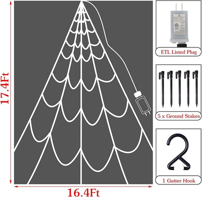 Halloween Decorations Spider Webs Lights: 150 Purple LED Halloween Lights Decor, 17.4Ft Giant Spiderweb with 8 Lighting Modes Waterproof & Timer, Yard Spider Web Decoration