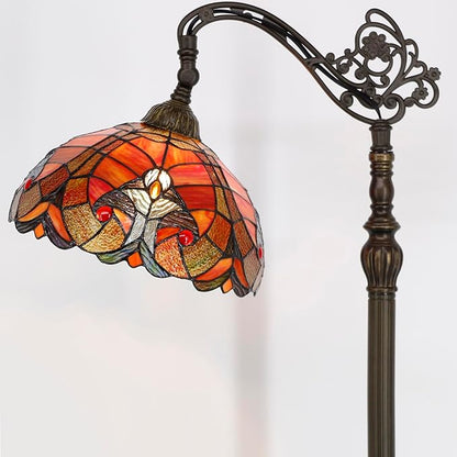 WERFACTORY Tiffany Floor Lamp Red Liaison Stained Glass Arched Lamp 12X18X64 Inches Gooseneck Adjustable Corner Standing Reading Light Decor Bedroom Living Room S160R Series