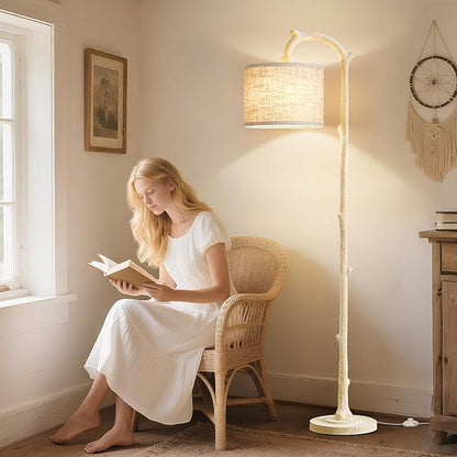 Floor Lamp for Living Room - 69" Rustic Farmhouse Tall Lamp with 3 Color Temperatures- Country Resin Vintage Reading Light Standing Lamps for Bedroom Office Classroom Home Decor, Almond White