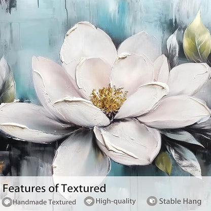 Ardemy Magnolia Wall Art Framed Large Canvas Wall Decor Living Room, White Floral Pictures Wall Decor Teal Paintings FlowerTextured Artwork for Bedroom Dining Room Home Office, 58"x29"