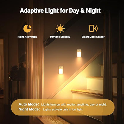 Rechargeable Motion Sensor Night Lights, 8-Pack - Painted Gold Aluminum Alloy, Ultra-Compact Magnetic Mount, 3000K Warm White Glow, Ideal for Hallways, Bedrooms, Stairs & Nightly Use
