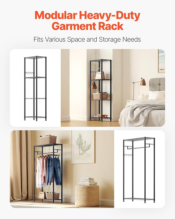 VEVOR Clothing Garment Rack, Heavy Duty Closet Wardrobe, Adjustable Tiers Clothes Racks with Steel Frame, for Bedroom, Clothing Store, Hallway