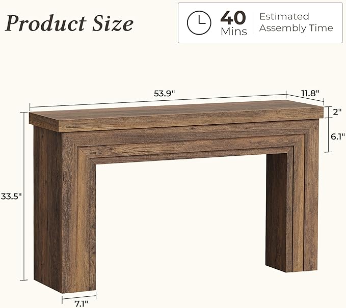 Huuger 54 Inch Entryway Table, Retangular Console Table with Storage, Farmhouse Sofa Table Behind The Couch, Long for Entrance, Hallway, Foyer, Living Room, Rustic Brown
