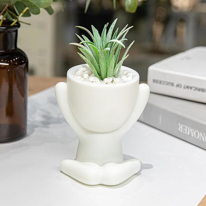 HEYO-YEPY 3PCS Cute Artificial Plant Office Decor for Women and Men, Aesthetic Desk Plant Decor for Office and Home, Potted Small Fake Plants for Indoor Decoration, White Pots Green Plants