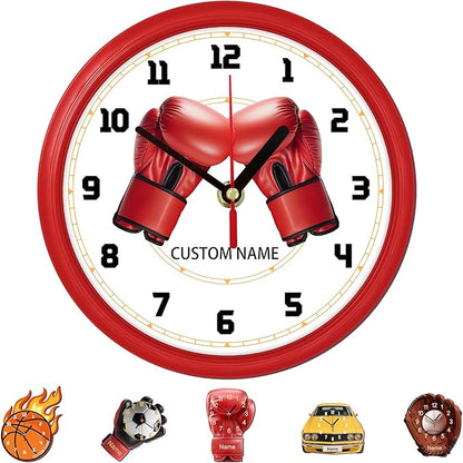 Personalized Clocks with Name Custom Boxing Glove Wall Clock for Home Decoration Fathers Day Dad Gifts Birthday Christmas Creative Clock Customized Gift for Men Women Bedroom Living Room Decor