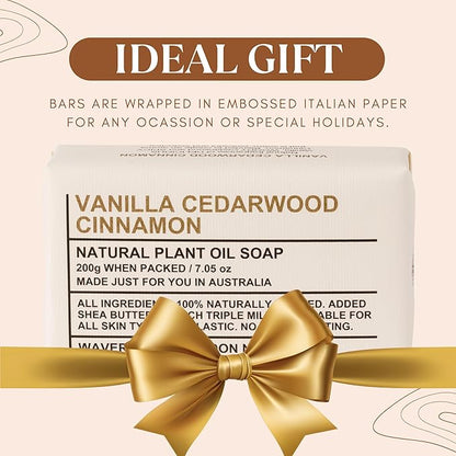 Wavertree & London Vanilla, Cedarwood, & Cinnamon Scented 100% Natural Soap Bar, 7oz Moisturizing French Triple Milled Soap Bar for Women & Men, Pure Bath & Body Soap (1 Bar)