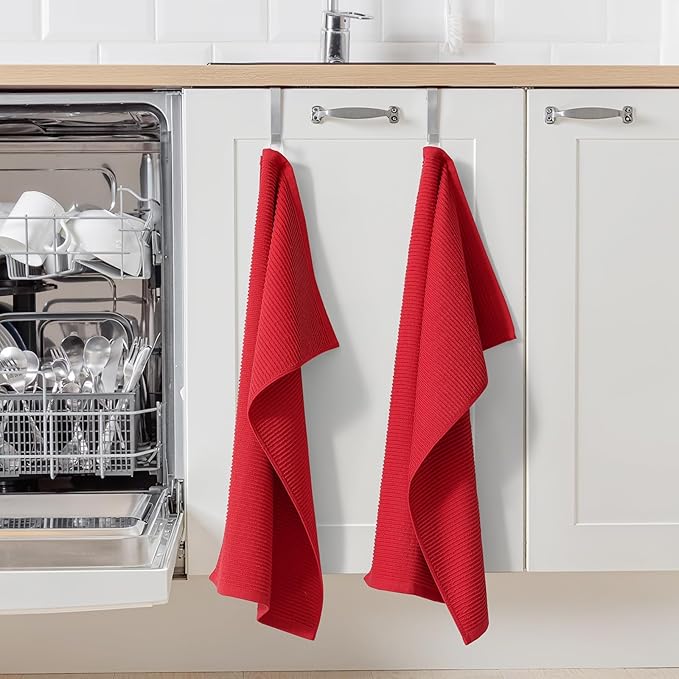 Homaxy Premium Kitchen Towels (18"x 28", 6 Pack), Large 100% Cotton Kitchen Hand Towels, Ultra Absorbent Ribbed Terry Tea Towels Set with Hanging Loop, Red