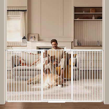40.55" Tall 1.37" Ultra Narrow Spacing Dogs Pets Baby Gate for Doorway Hallway Safety Proof Indoor 69.48-77.36" Extra Wide Puppy Pressure Mounted No Drill Walk Through White Metal