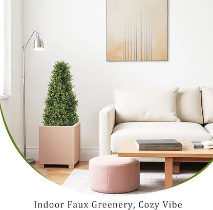 3ft Artificial Boxwood Topiary Trees (Set of 2) - UV Resistant Faux Plants Outdoor, Realistic 36" Fake Cone Bushes and Shrubs for Front Porch, Planter, Patio - Low Maintenance & Evergreen