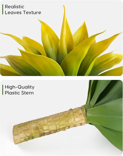 Velener Artificial Agave Plant Set, 28 Inch, Faux Aesthetic Plants for Home Decor, Realistic UV Resistant Fake Yellow Agave Plants Without Pot, Set of 2