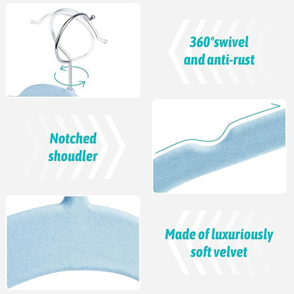 Velvet Hangers 50 Pack – Slim Non-Slip Flocked Clothes Hangers with Notches, Space-Saving Durable Hangers for Dresses, Coats, Blouses(Blue)