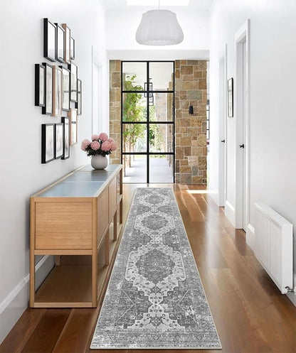 vivorug Runner Rug 2'x7' Vintage Washable Non-Slip Runners for Hallways Kitchen Entryway Laundry Room Carpet Hallway Runner Grey Floral