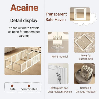 Transparent 20-Panel Dog Playpen, Acrylic Indoor/Outdoor Puppy Pen for Small & Medium Dogs, 30 Inch with Door, White(Ventilated Design 97 * 50 Two Rooms,30 inch)