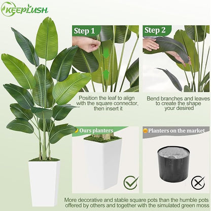 Lifelike Bird of Paradise Artificial Plant 7ft Faux Banana Leaf Tree with White Tall Planter for Home Decor - Perfect Indoor Silk Floor Plant for Living Room, Office, and Bedroom Ambiance Enhancement