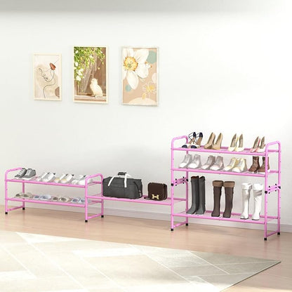 SUFAUY 33" Wide Shoe Rack for Closet, 2 Tier Metal Shoe Organizer Heavy Duty, Stackable, Pink